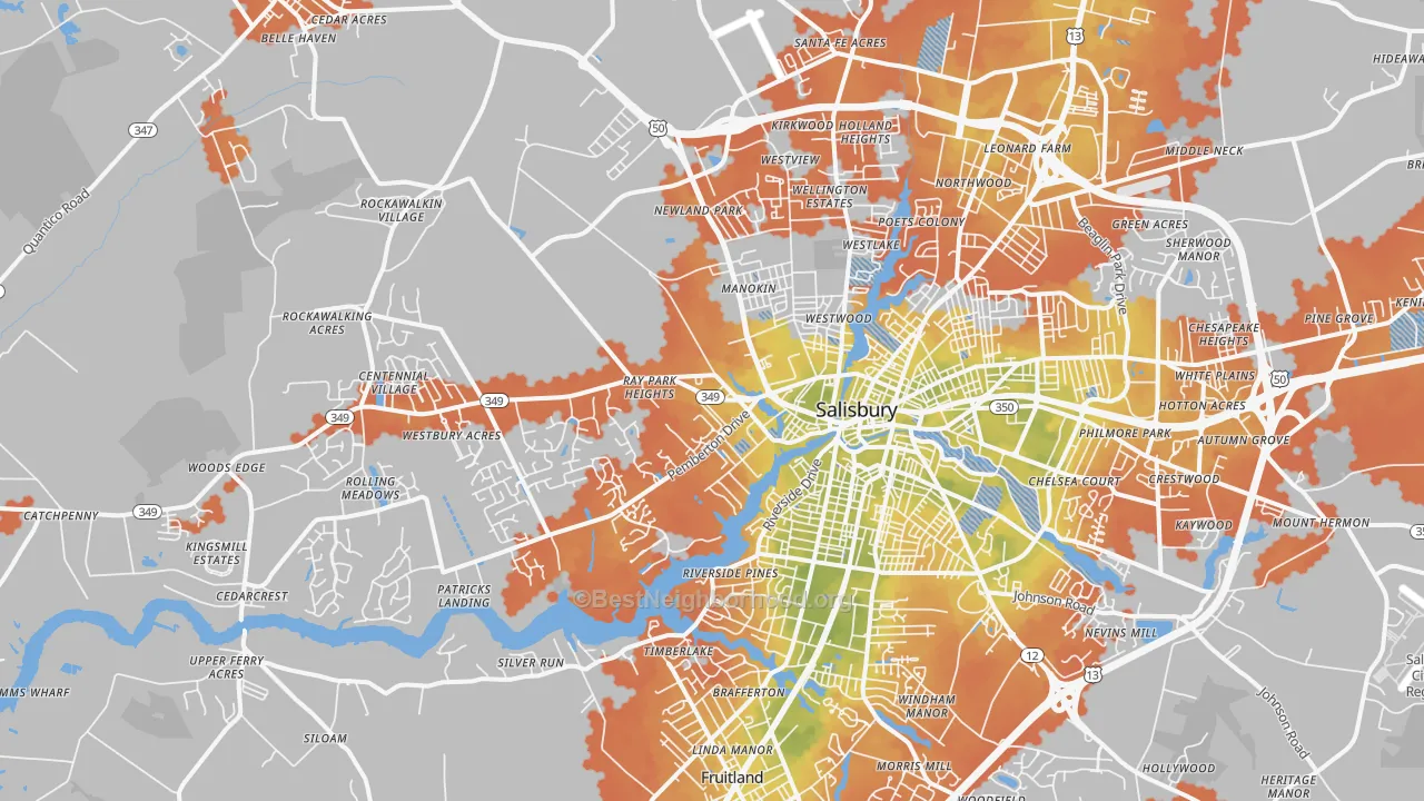 Bike Grade map of 21801, MD