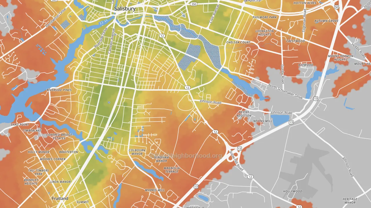 Bike Grade map of 21802, MD