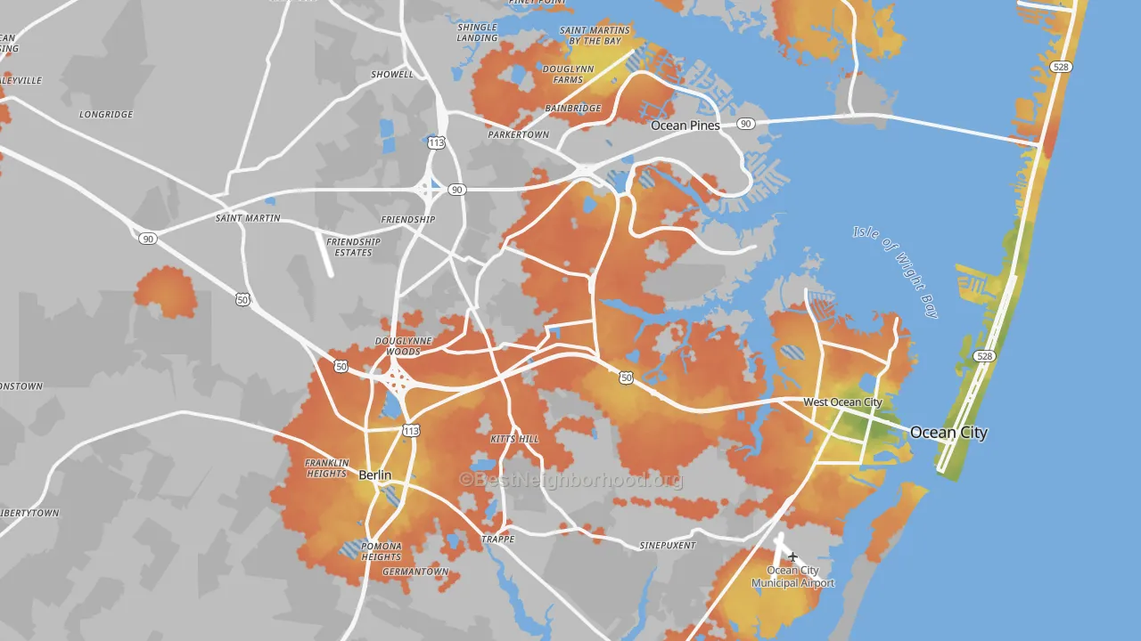 Bike Grade map of 21811, MD