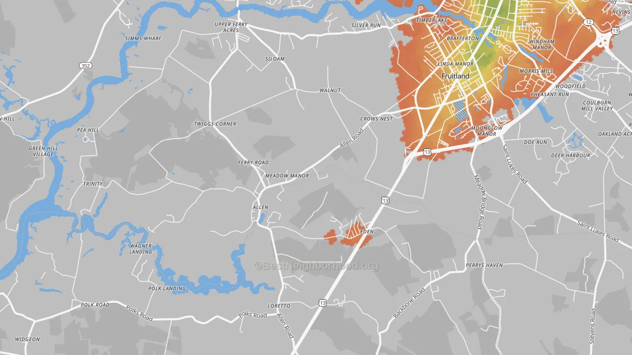 Bike Grade map of 21822, MD