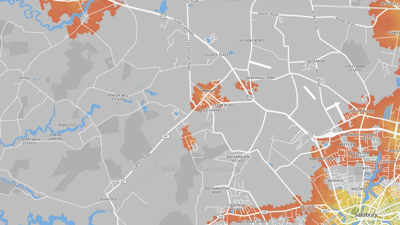 Bike Grade map of 21830, MD