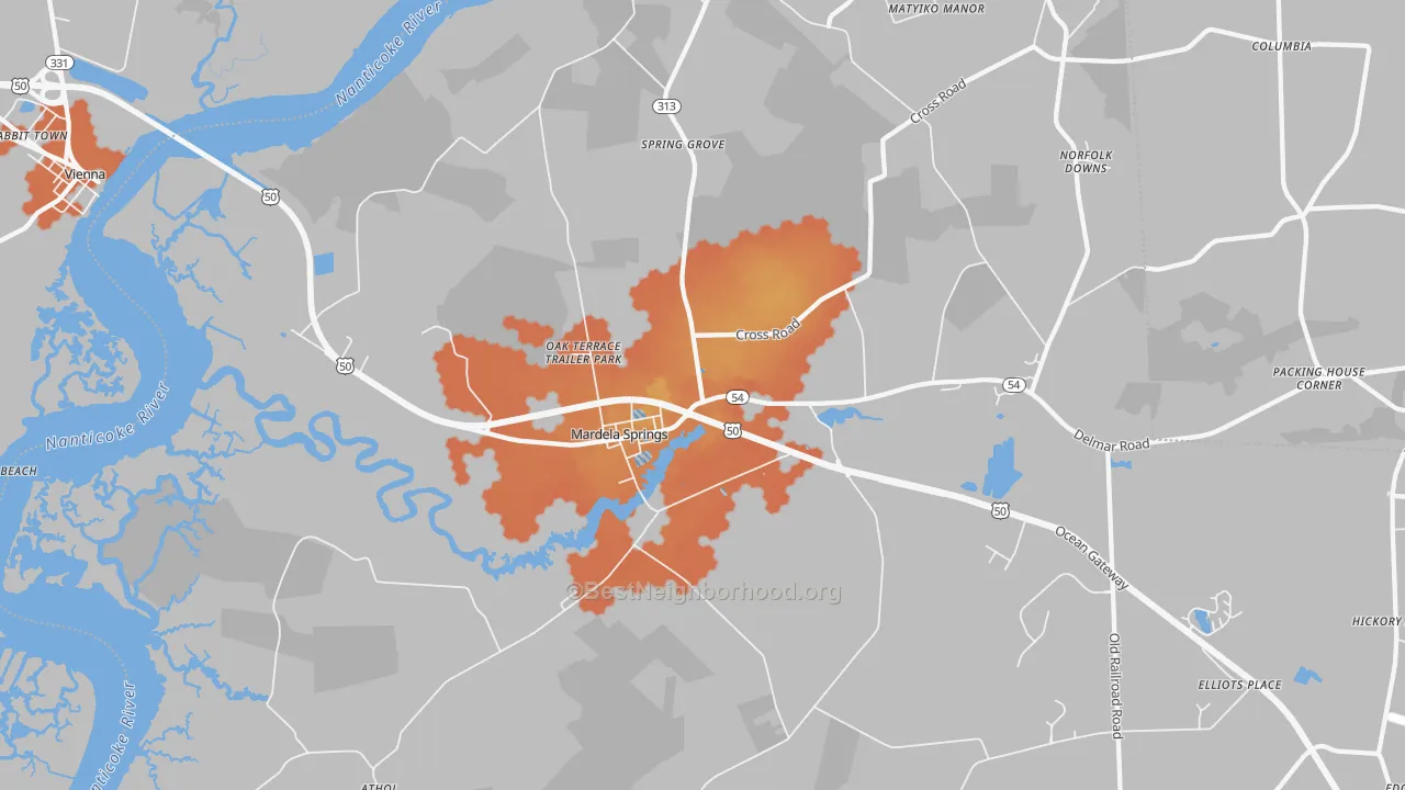 Bike Grade map of 21837, MD