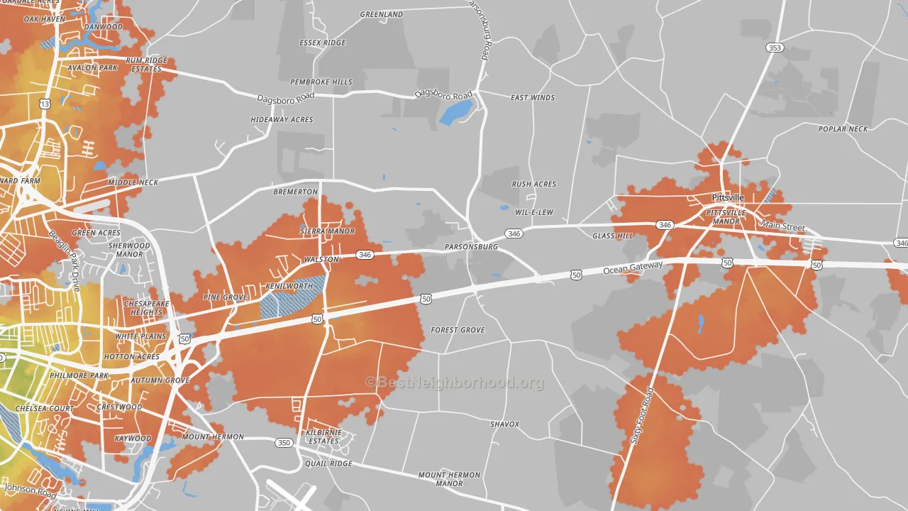 Bike Grade map of 21849, MD