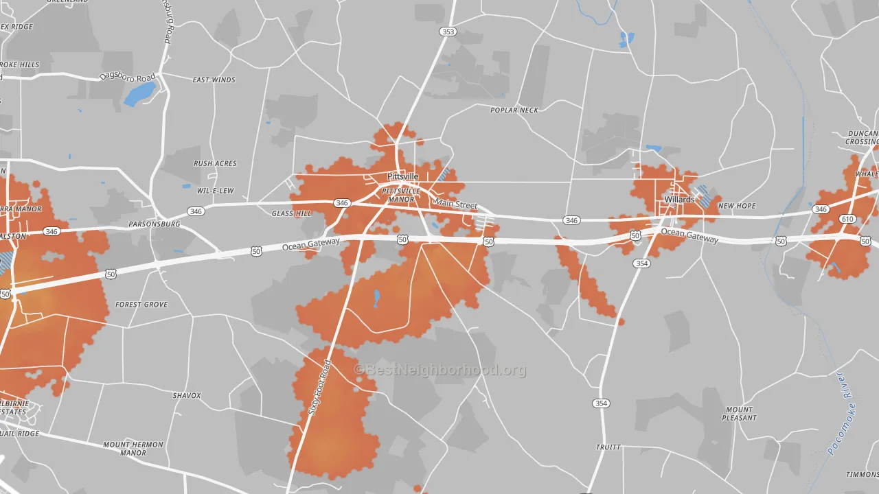 Bike Grade map of 21850, MD