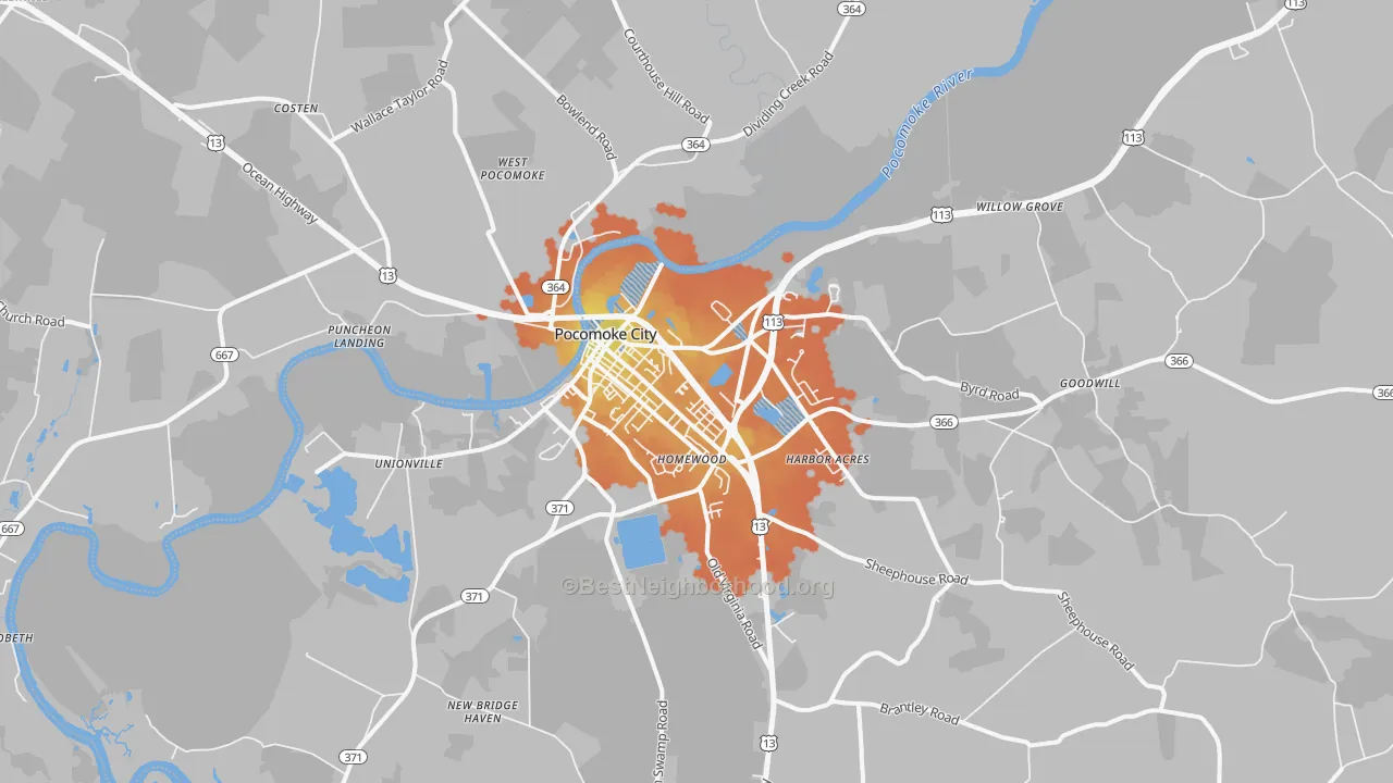 Bike Grade map of 21851, MD