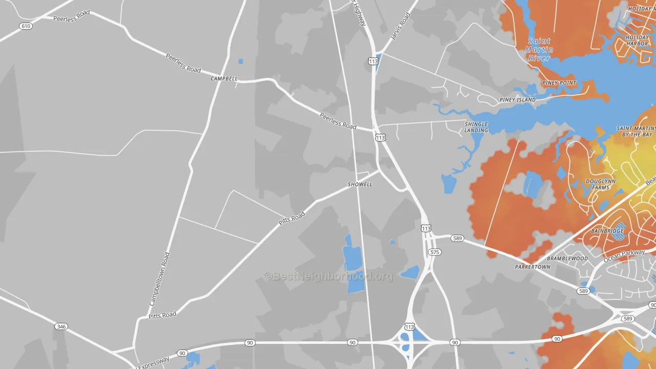 Bike Grade map of 21862, MD