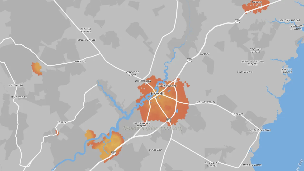 Bike Grade map of 21863, MD