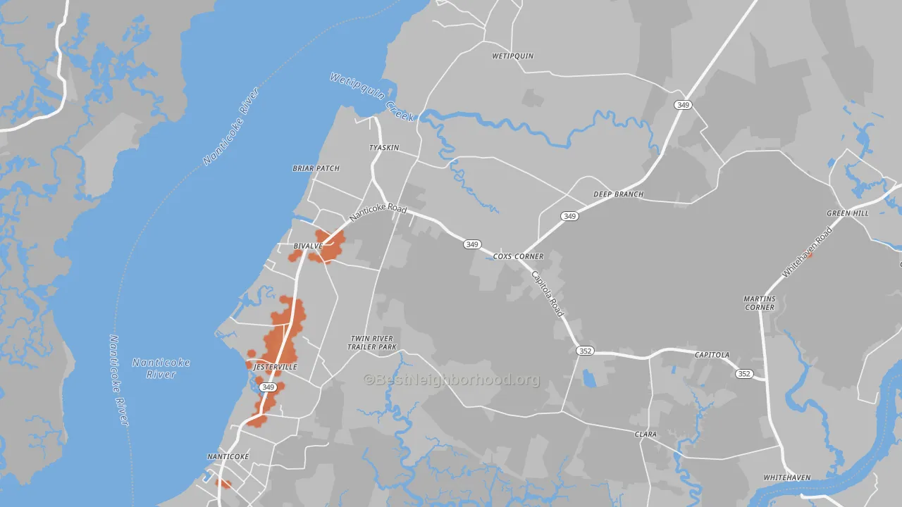 Bike Grade map of 21865, MD