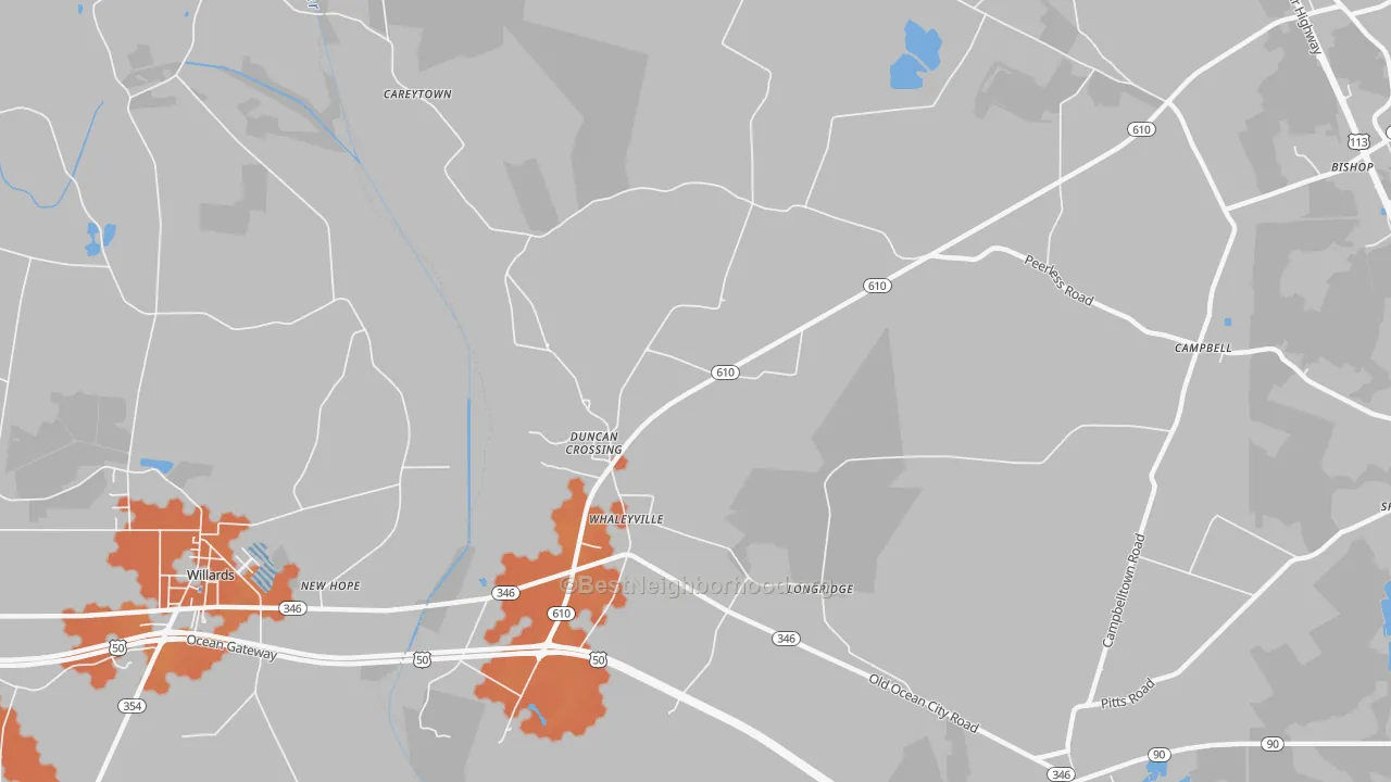Bike Grade map of 21872, MD