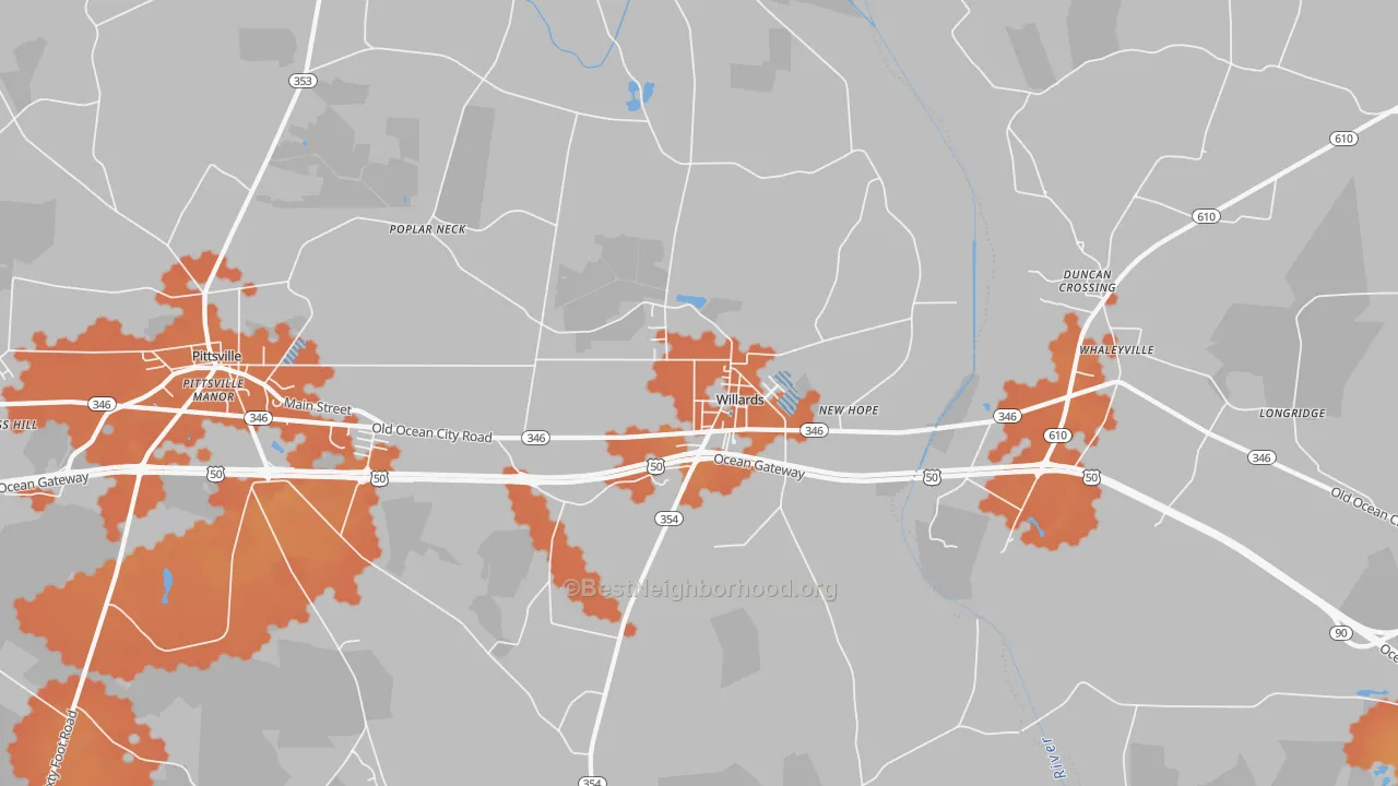 Bike Grade map of 21874, MD