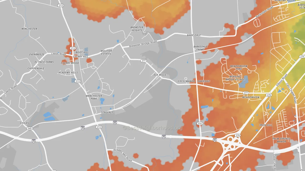Bike Grade map of 21920, MD