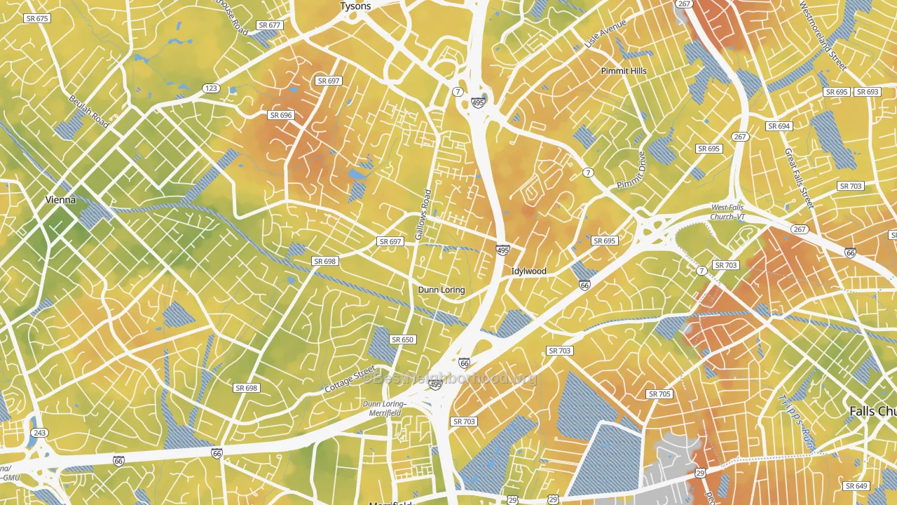 Bike Grade map of 22027, VA