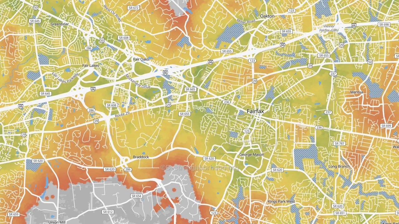 Bike Grade map of 22030, VA