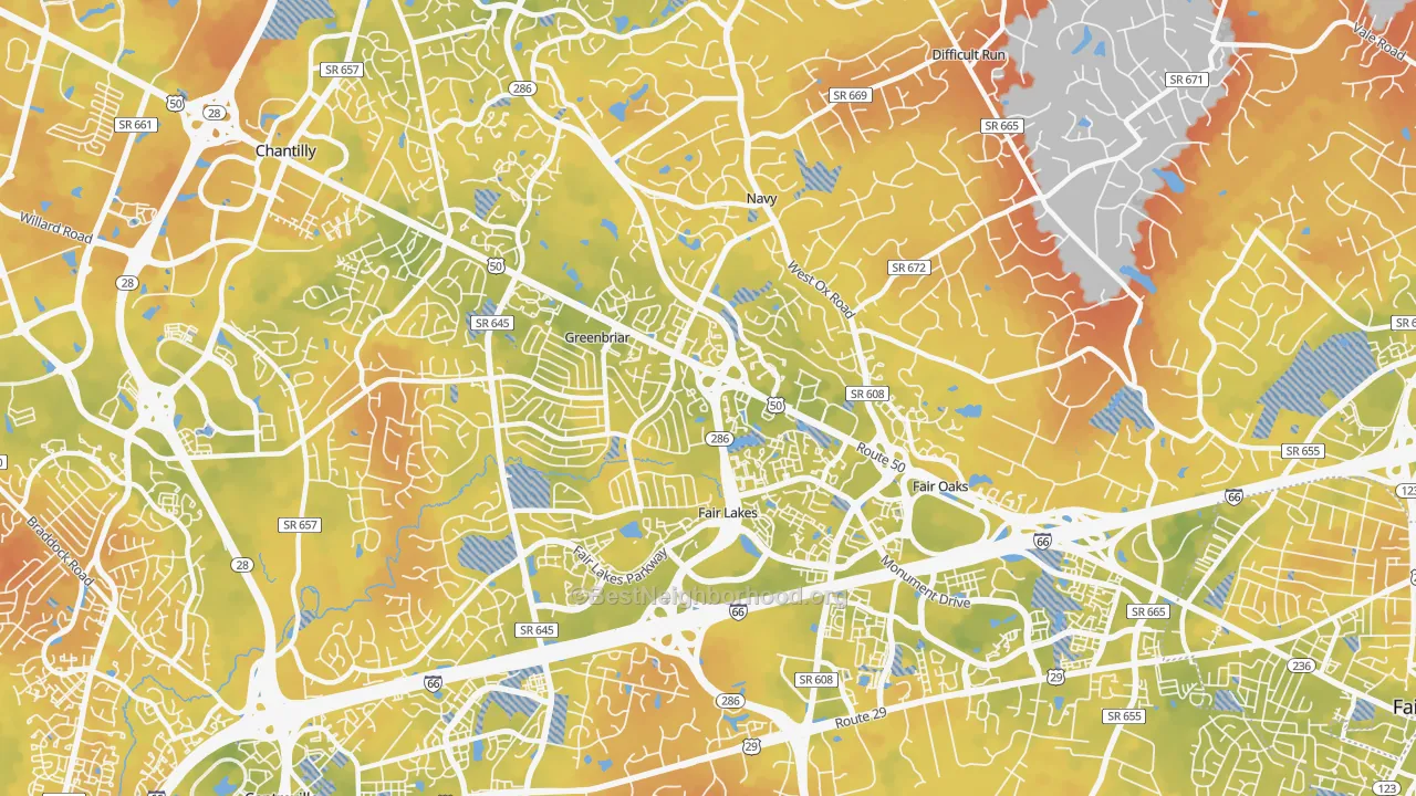 Bike Grade map of 22033, VA