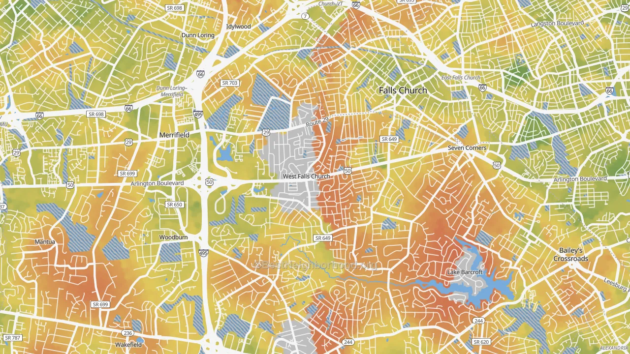 Bike Grade map of 22042, VA