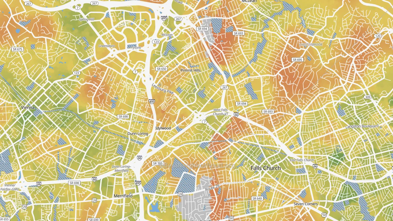 Bike Grade map of 22043, VA