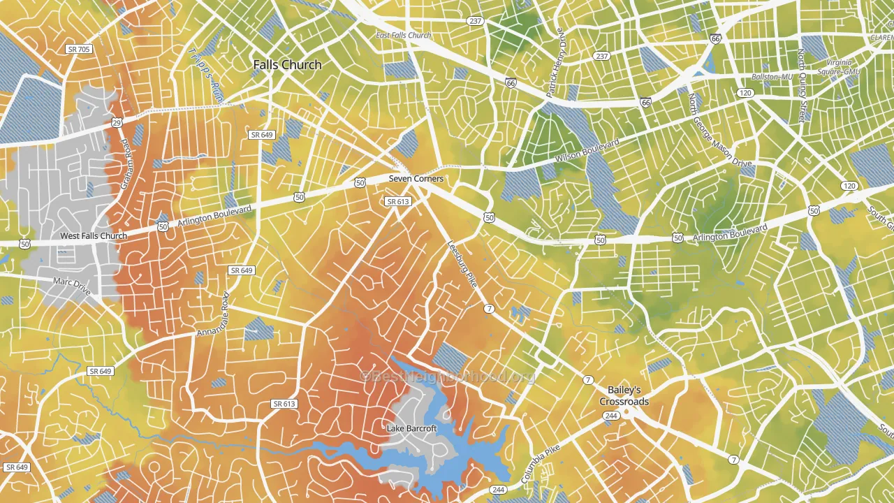 Bike Grade map of 22044, VA