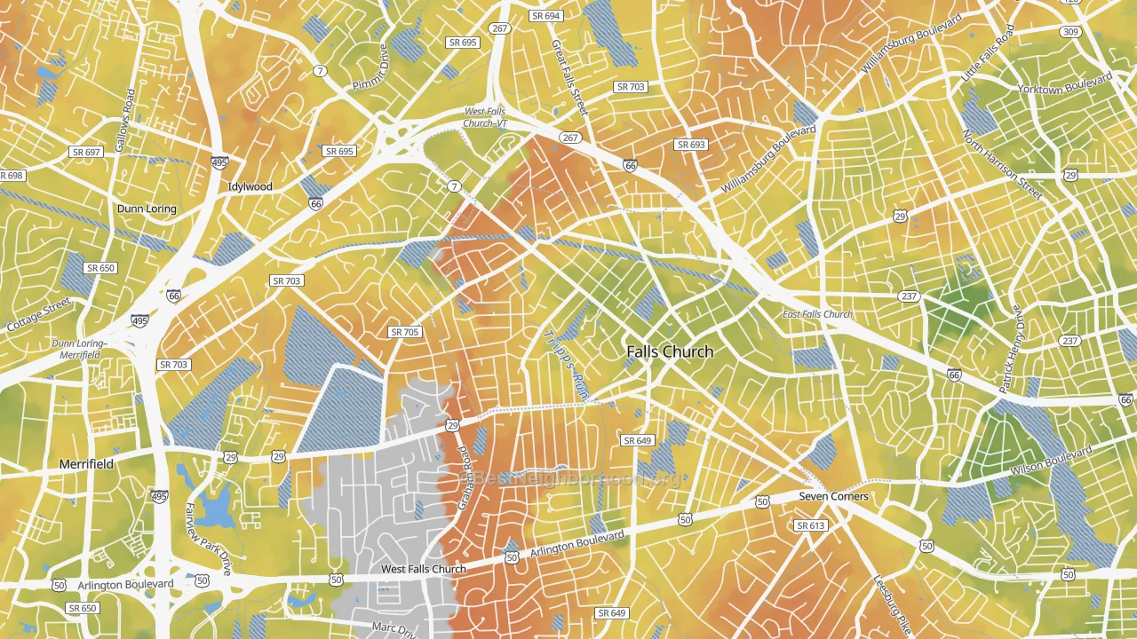 Bike Grade map of 22046, VA