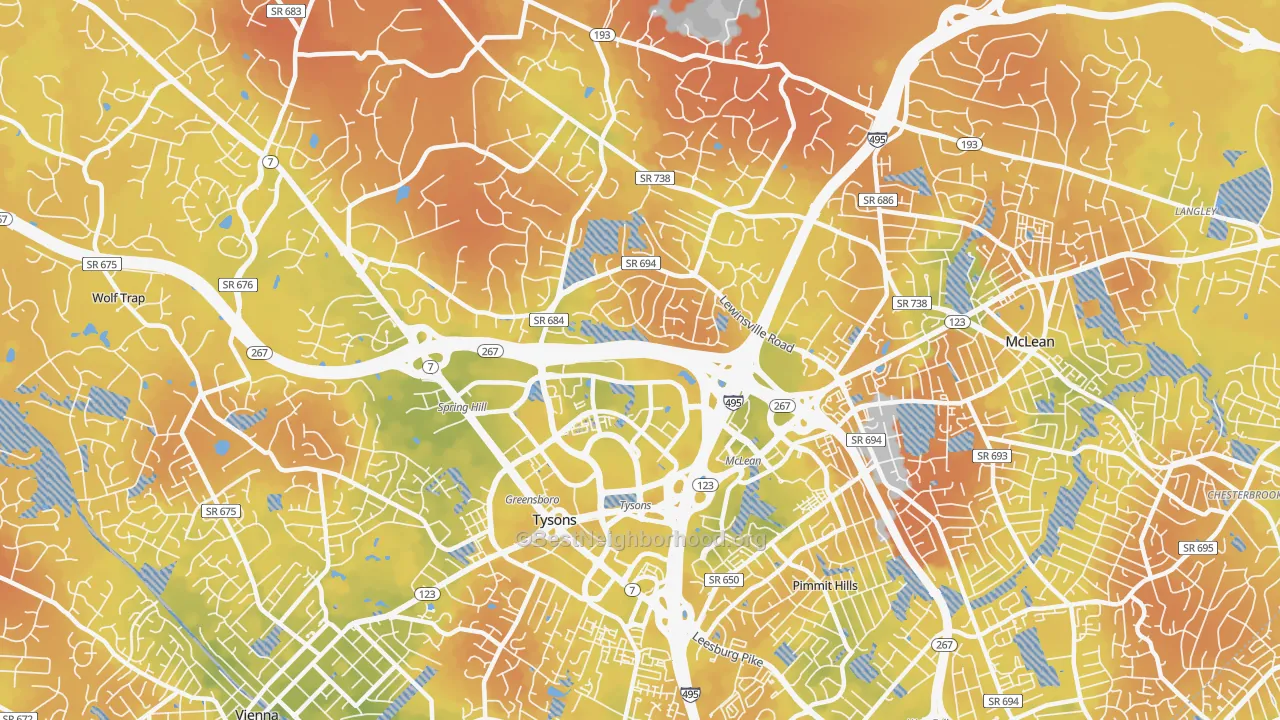 Bike Grade map of 22102, VA