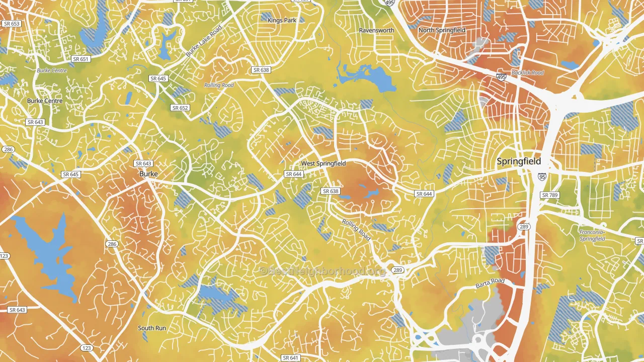 Bike Grade map of 22152, VA