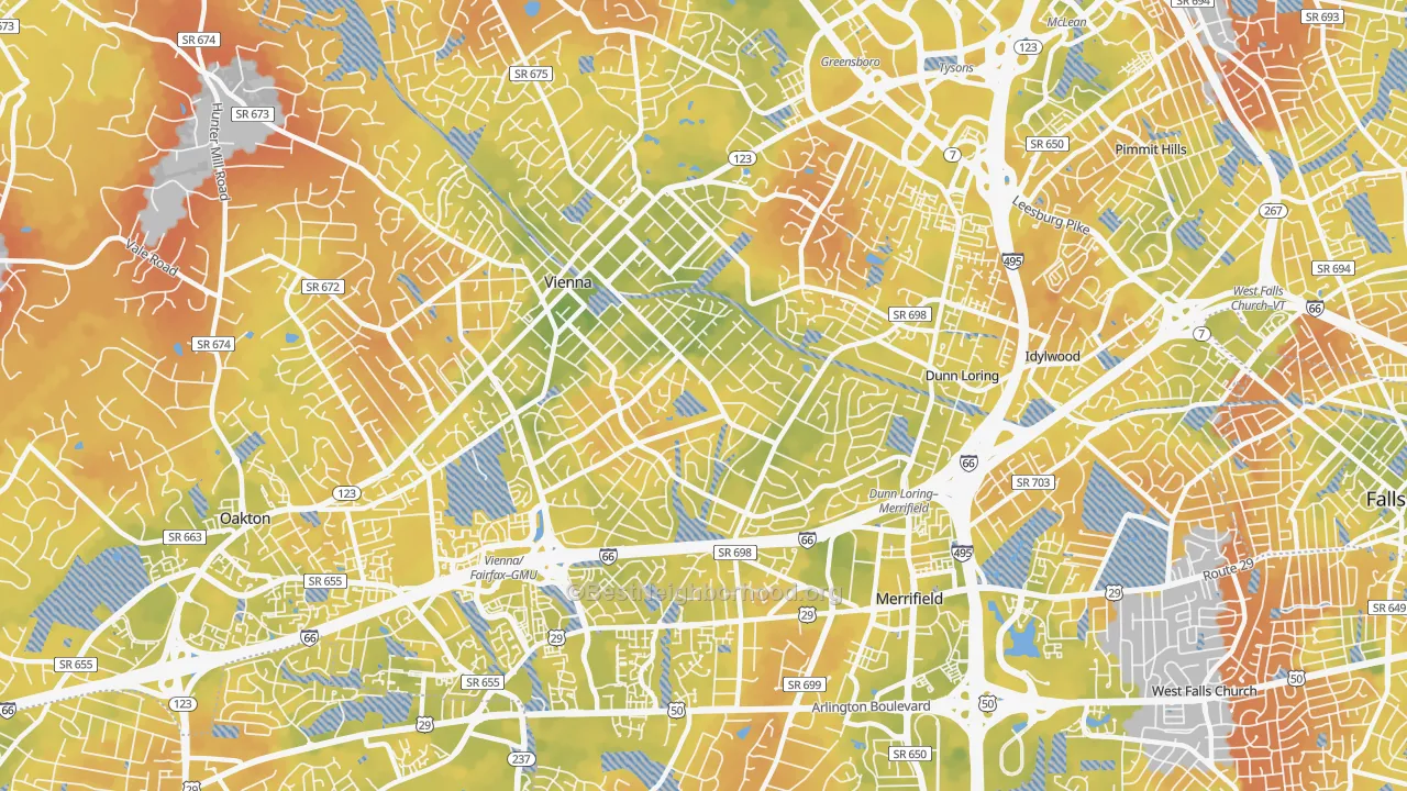 Bike Grade map of 22180, VA