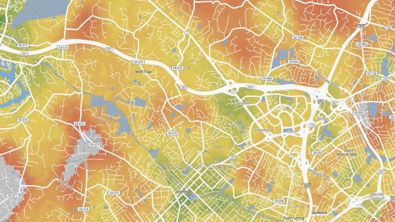 Bike Grade map of 22182, VA