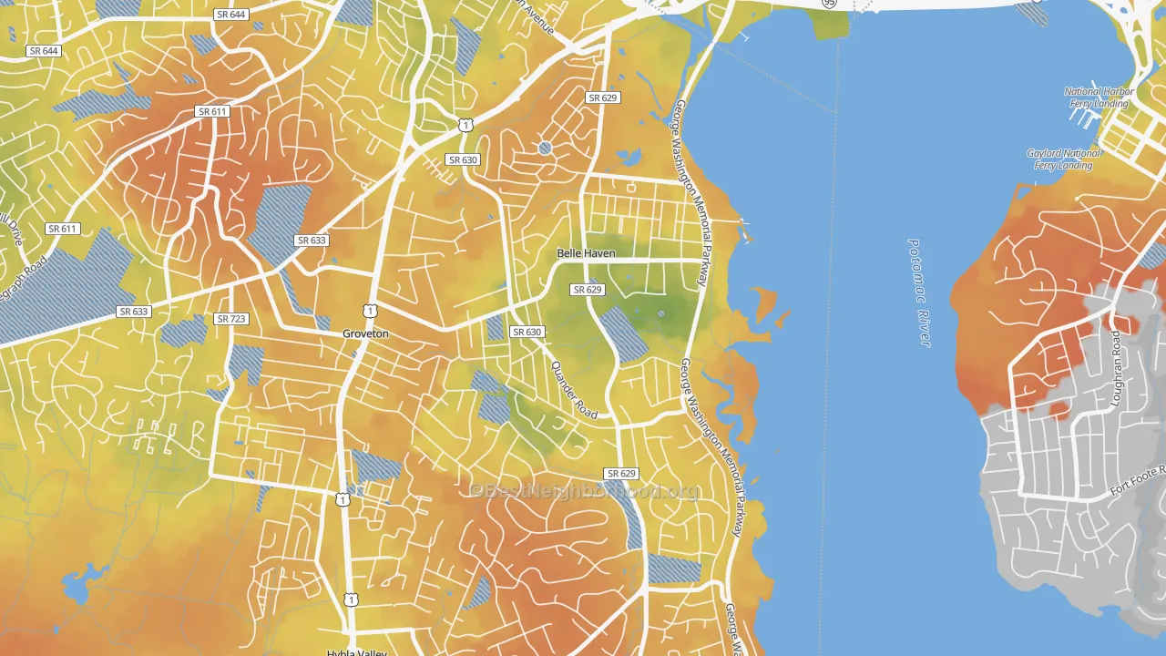 Bike Grade map of 22307, VA