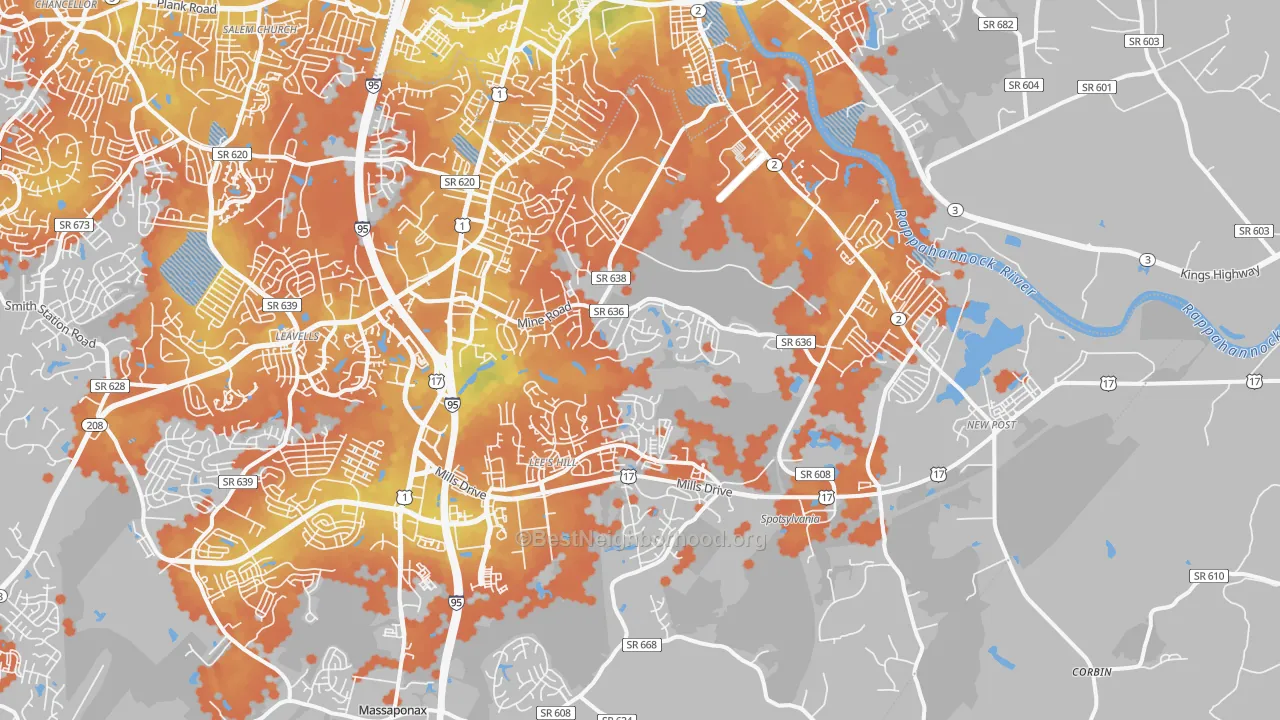 Bike Grade map of 22408, VA
