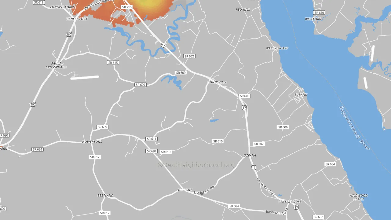 Bike Grade map of 22454, VA