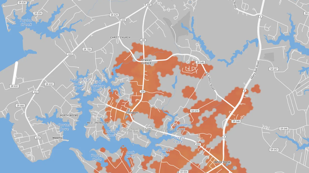 Bike Grade map of 22480, VA