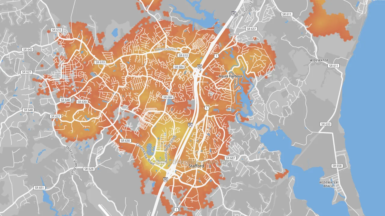 Bike Grade map of 22554, VA