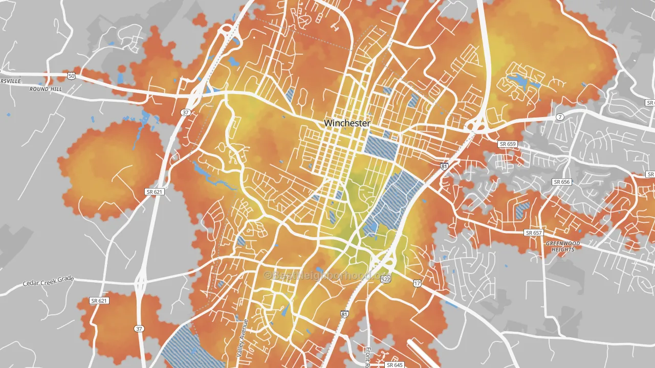 Bike Grade map of 22601, VA
