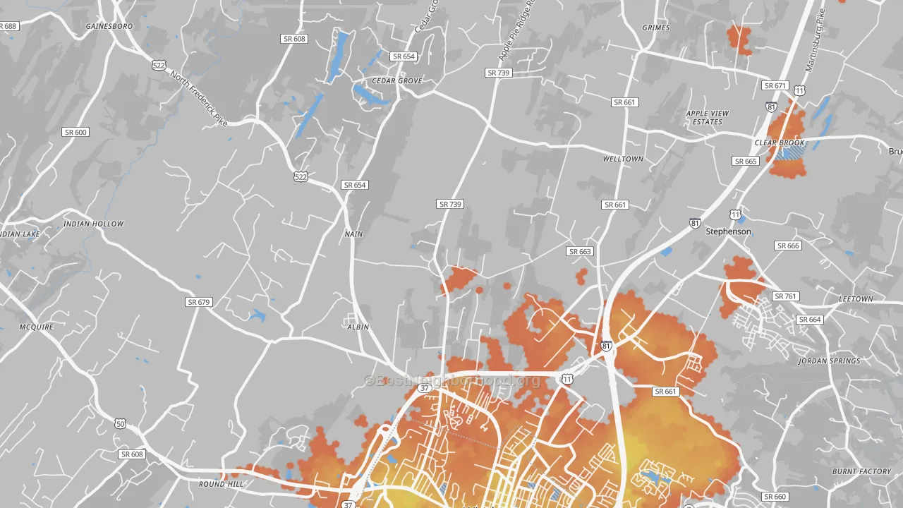 Bike Grade map of 22603, VA