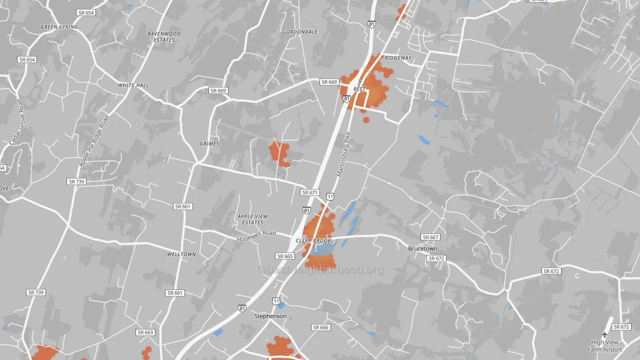 Bike Grade map of 22624, VA