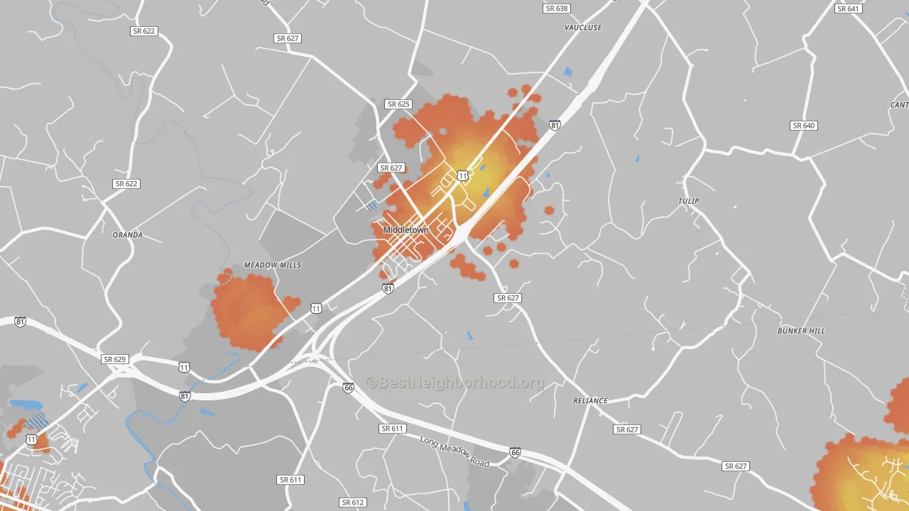 Bike Grade map of 22645, VA