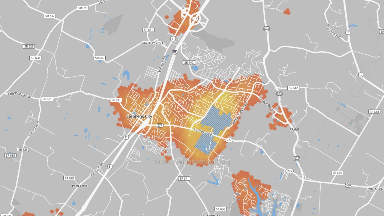 Bike Grade map of 22655, VA