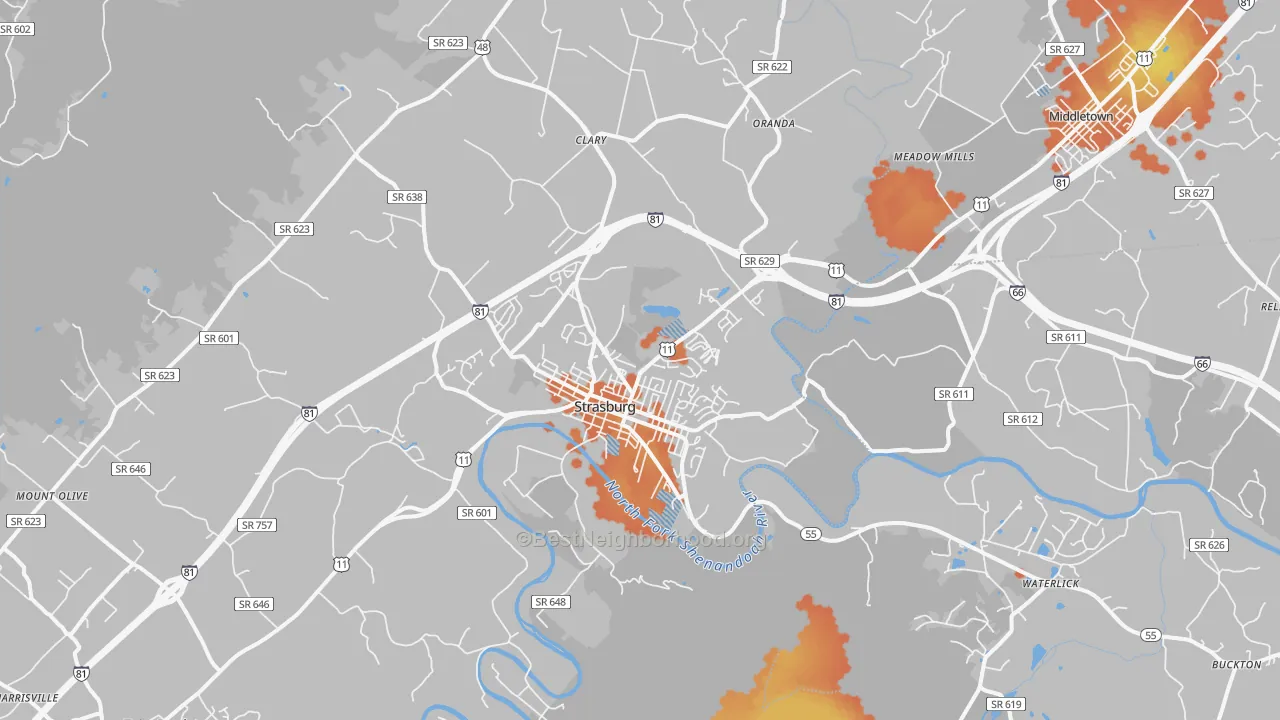 Bike Grade map of 22657, VA