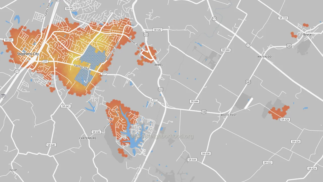 Bike Grade map of 22663, VA