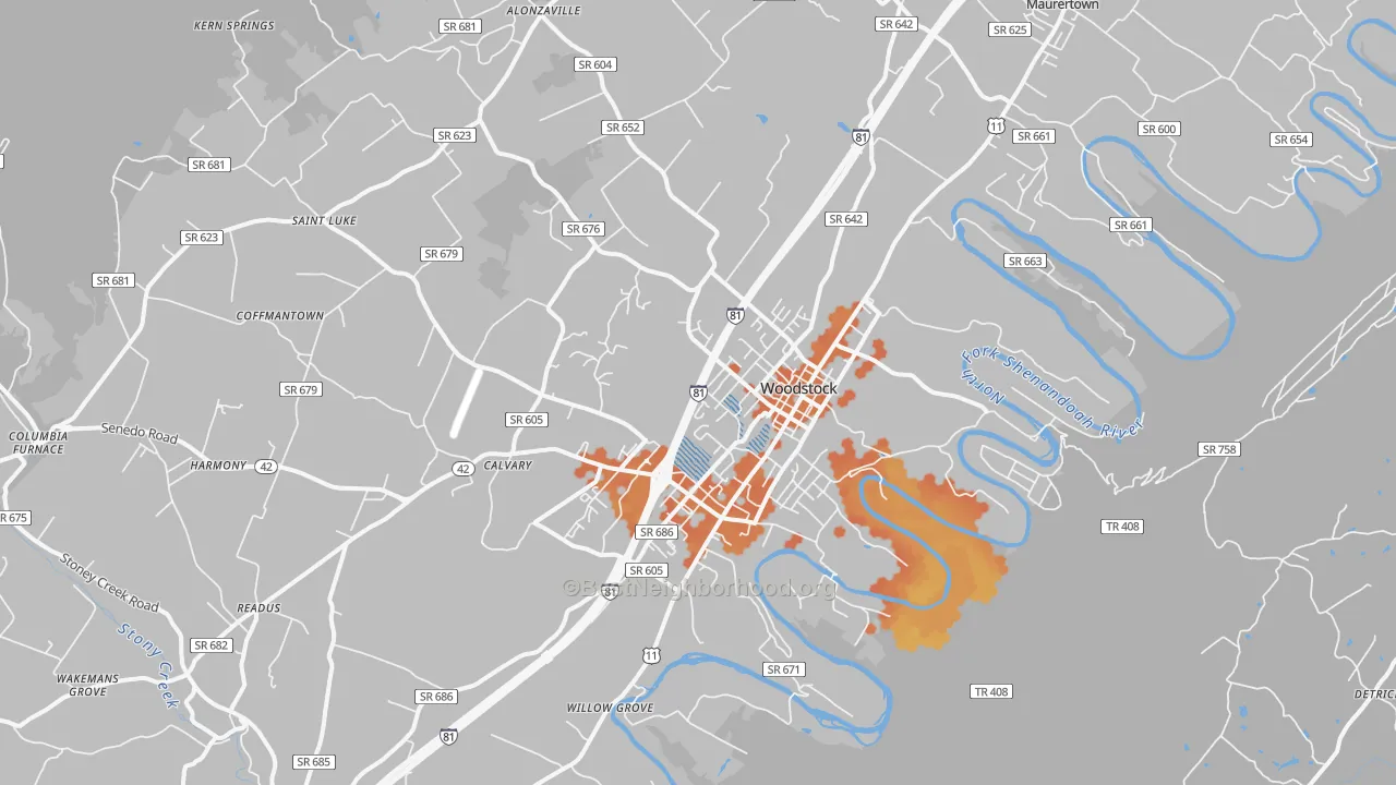 Bike Grade map of 22664, VA