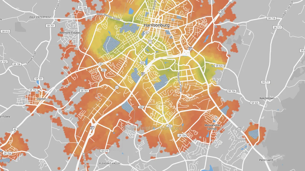 Bike Grade map of 22801, VA