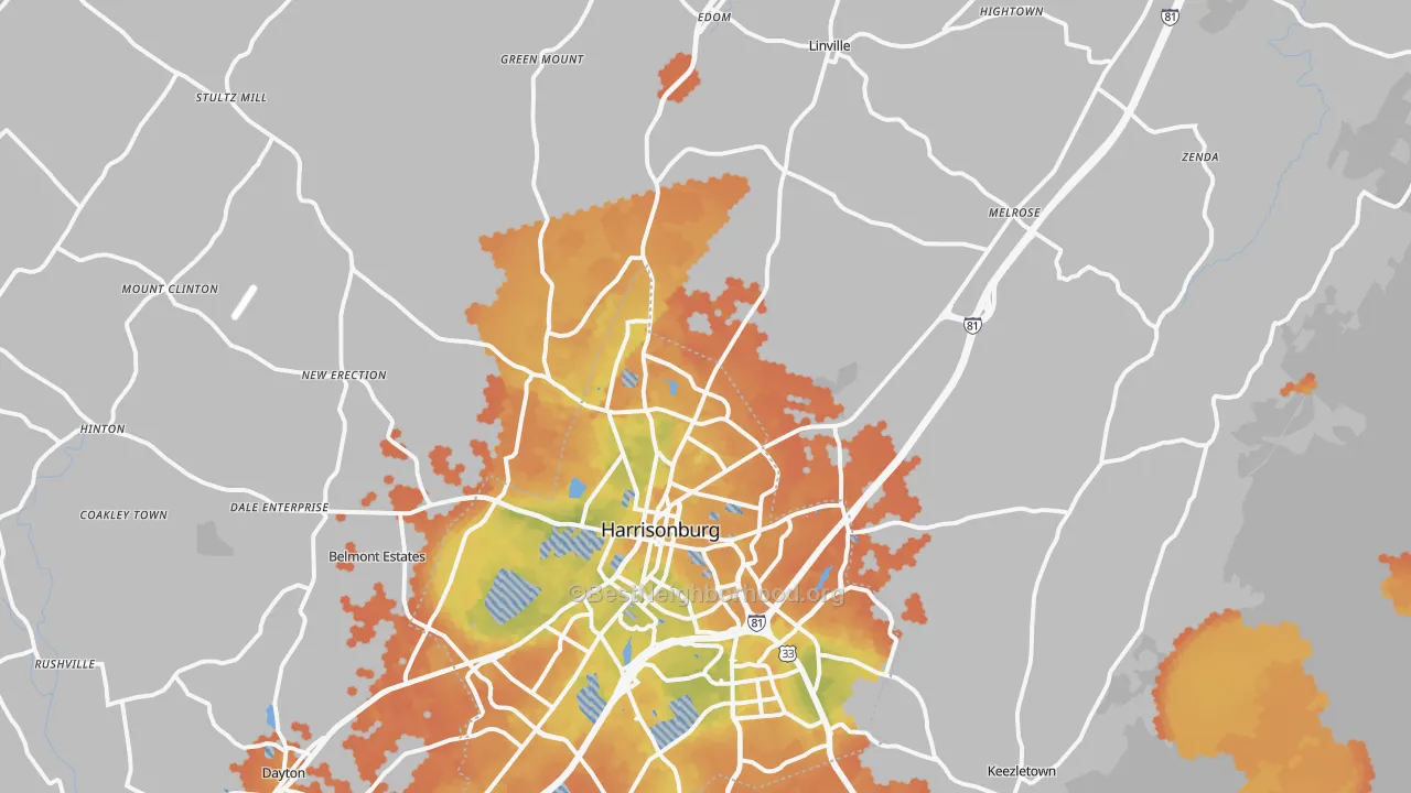 Bike Grade map of 22802, VA
