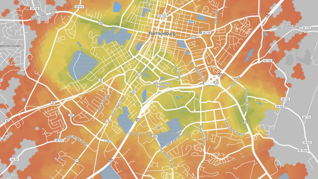 Bike Grade map of 22807, VA