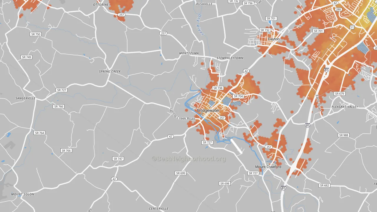 Bike Grade map of 22812, VA