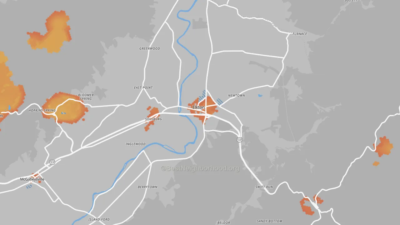 Bike Grade map of 22827, VA
