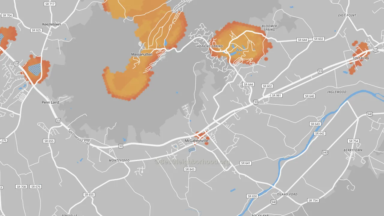 Bike Grade map of 22840, VA