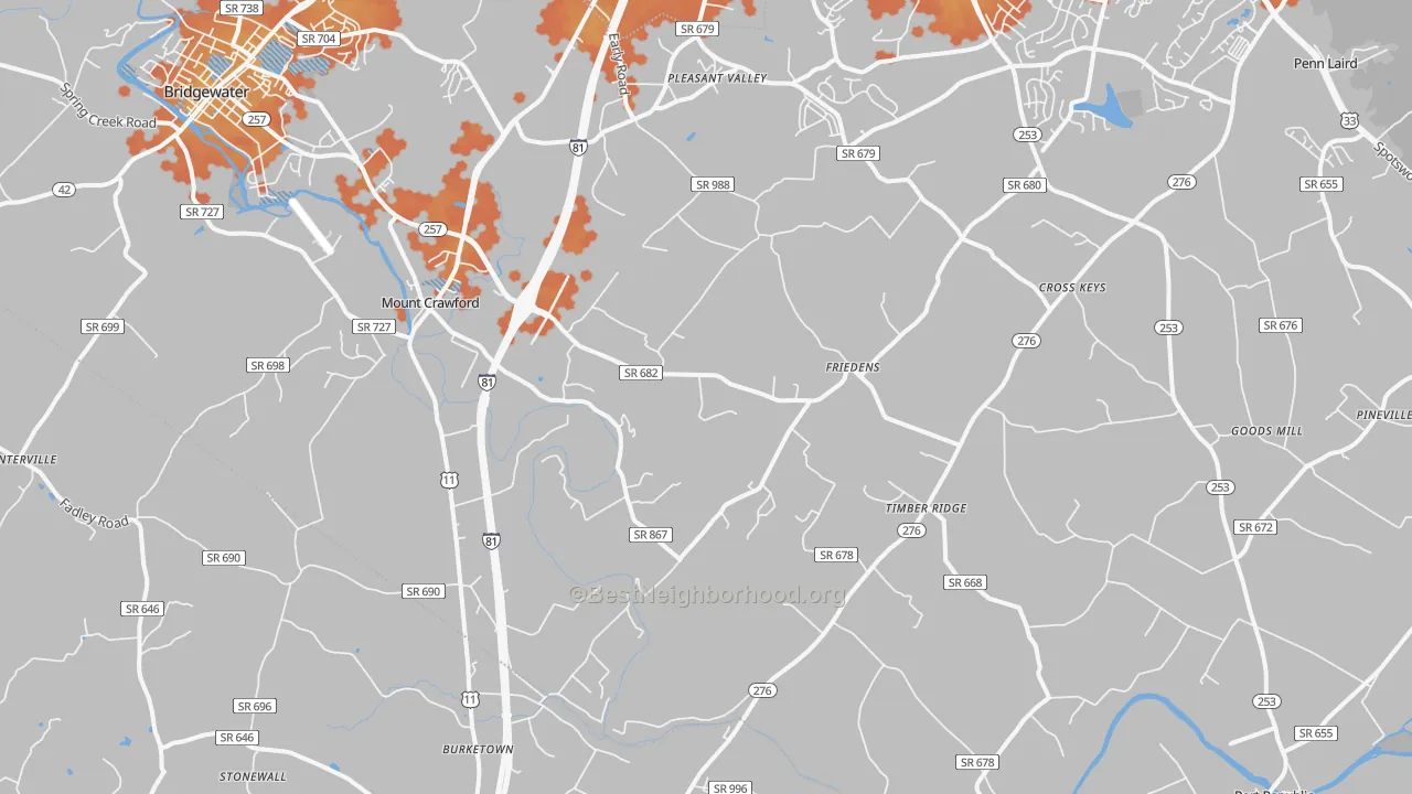 Bike Grade map of 22841, VA