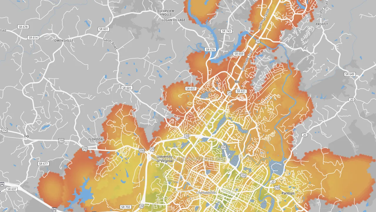 Bike Grade map of 22901, VA