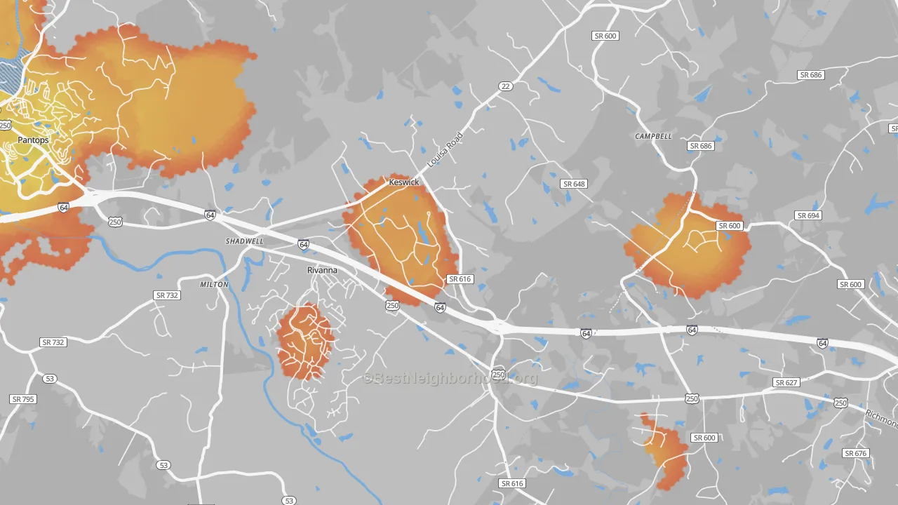 Bike Grade map of 22947, VA
