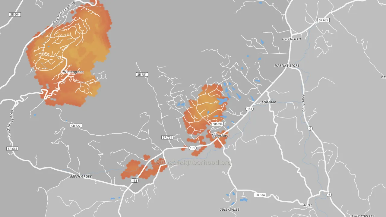 Bike Grade map of 22958, VA