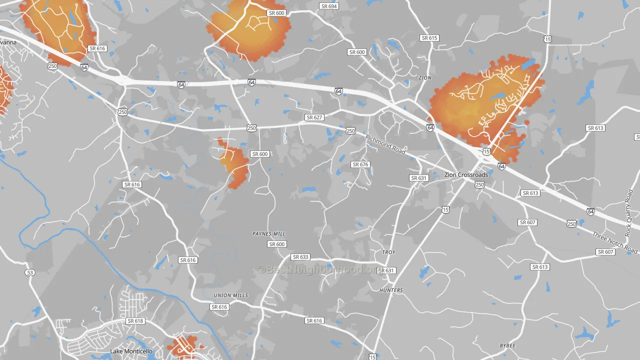 Bike Grade map of 22974, VA